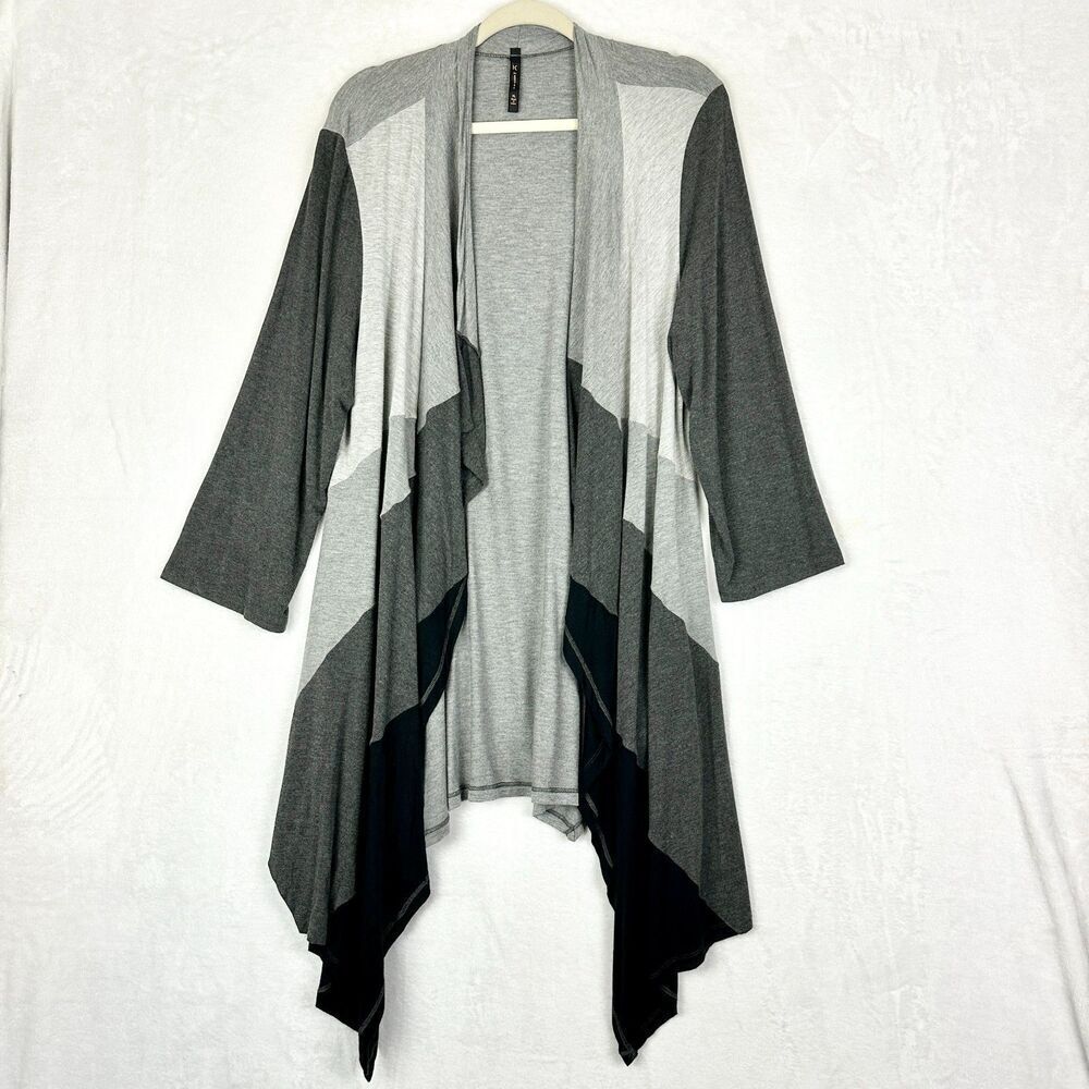 IC By Connie K Color Block Open Front Cardigan Size XL Gray Black Lagenlook